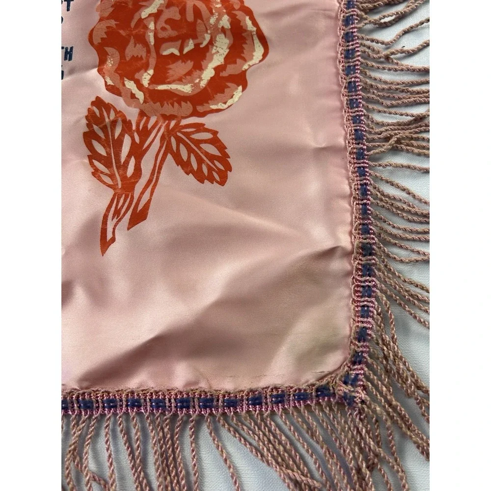 Vintage Satin Mother Poem Pillowcase Pink Floral Fringe Sentimental Decor